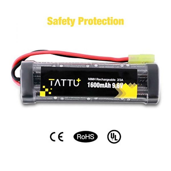 TATTU+  6 TATTU 9.6V 1600mAh NiMH Flat Battery Pack with Mini Tamiya Connector, NiMH Airsocft Battery for YMA MP5 RIS AEG,HK G36C, AK-47 and so on
