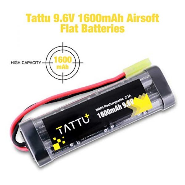 TATTU+  4 TATTU 9.6V 1600mAh NiMH Flat Battery Pack with Mini Tamiya Connector, NiMH Airsocft Battery for YMA MP5 RIS AEG,HK G36C, AK-47 and so on