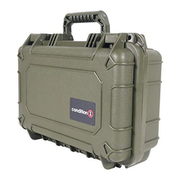 Condition 1 Pistol Case 6 Condition 1 13" Waterproof Protective Hard Case with Foam, Green - 13" x 9" x 5" #232 Watertight IP67 Dust Proof and Shock Proof TSA Approved Portable Carrier