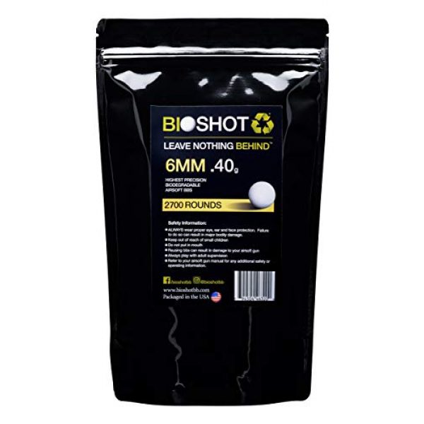 BioShot Airsoft BB 1 BioShot Biodegradable Airsoft BBS - .40g Super Slick Seamless Sniper Weight Competition Match Grade for All 6mm Airsoft Guns and Accessories (2700 Rounds, White)