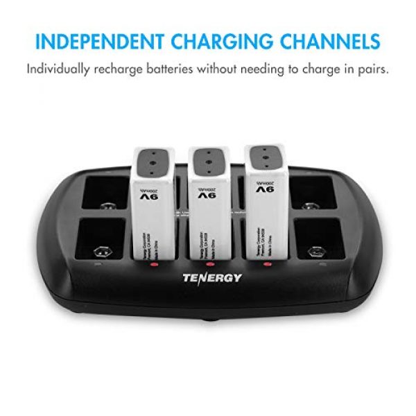 Tenergy 4 Tenergy TN295 10-Bay 9V Battery Charger for Li-ion Battery, Rechargeable 9V Cell Charger, 9 Volt Smart Li-ion Charger for Smoke Detector/Alarm Rechargeable Battery (Optional Batteries)