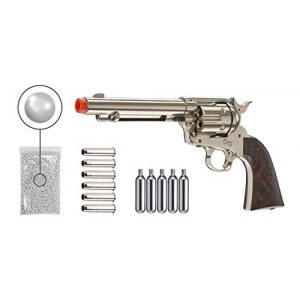 Wearable4U Airsoft Pistol 1 Wearable4U Legends Smoke Wagon Revolver Nickel Airsoft Pistol with 6pack Shells and 5x12 Gram CO2 Tanks Pack of 1000 6mm 0.20g BBS Bundle