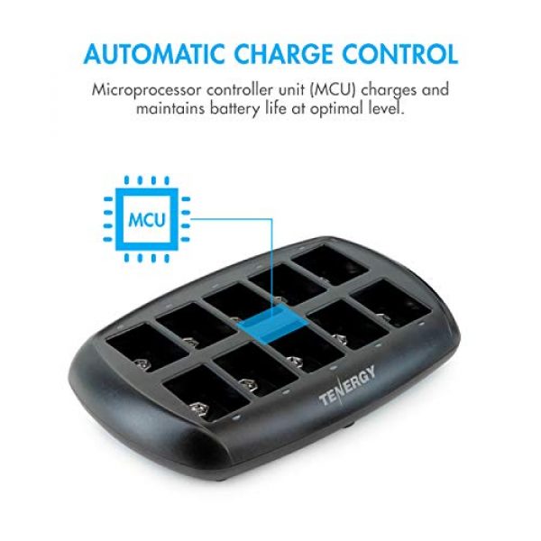 Tenergy 2 Tenergy TN295 10-Bay 9V Battery Charger for Li-ion Battery, Rechargeable 9V Cell Charger, 9 Volt Smart Li-ion Charger for Smoke Detector/Alarm Rechargeable Battery (Optional Batteries)