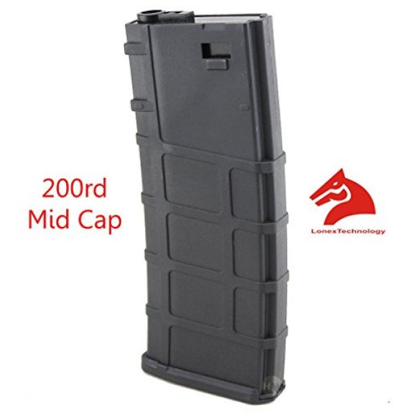 LONEX Airsoft Gun Magazine 1 Lonex Airsoft M Series Scar Plastic Black PMAG Magazine 200 RDS ASG MID Cap
