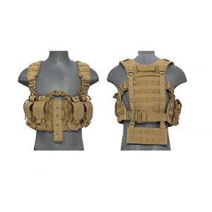 Lancer Tactical Airsoft Tactical Vest 1 AirsoftMega Lancer Tactical Hobby Version 2 Replica Chest Harness MOLLE Rig - TAN