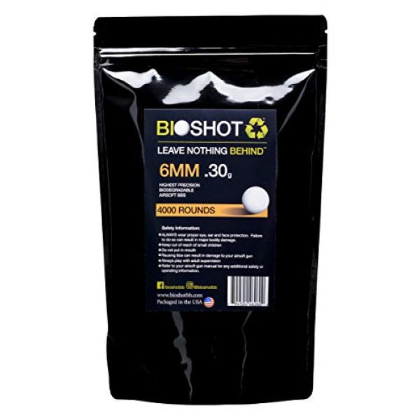 BioShot Airsoft BB 1 BioShot Biodegradable Airsoft BBS - .30g Super Slick Seamless Competition Match Grade for All 6mm Airsoft Guns and Accessories (4000 Rounds, White)