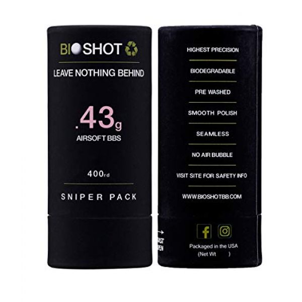 BioShot Airsoft BB 6 BioShot Biodegradable Airsoft BBS - .43g Super Slick Seamless Sniper Weight Competition Match Grade for All 6mm Airsoft Guns and Accessories (400 Round Sniper Pack, White)