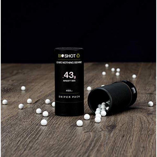 BioShot Airsoft BB 2 BioShot Biodegradable Airsoft BBS - .43g Super Slick Seamless Sniper Weight Competition Match Grade for All 6mm Airsoft Guns and Accessories (400 Round Sniper Pack, White)