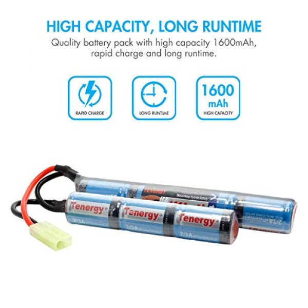Tenergy  4 Tenergy 8.4V Airsoft Battery 1600mAh NiMH Nunchuck Battery w/Mini Tamiya Connector High Discharge Rate Stick Shape Butterfly Battery for Airsoft Gun M4 Rifles