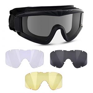 Flantor  1 Flantor Airsoft Goggles -Outdoor Tactical Goggles Safety Anti Fog Goggles Military Goggle Glasses with 3 Interchangable Lenses & UV400 Protection for Paintball Hunting shotting Cycling