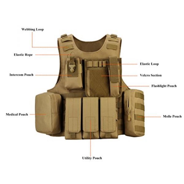 ArcEnCiel Airsoft Tactical Vest 4 ArcEnCiel Tactical Molle Vest, Coyote Brown