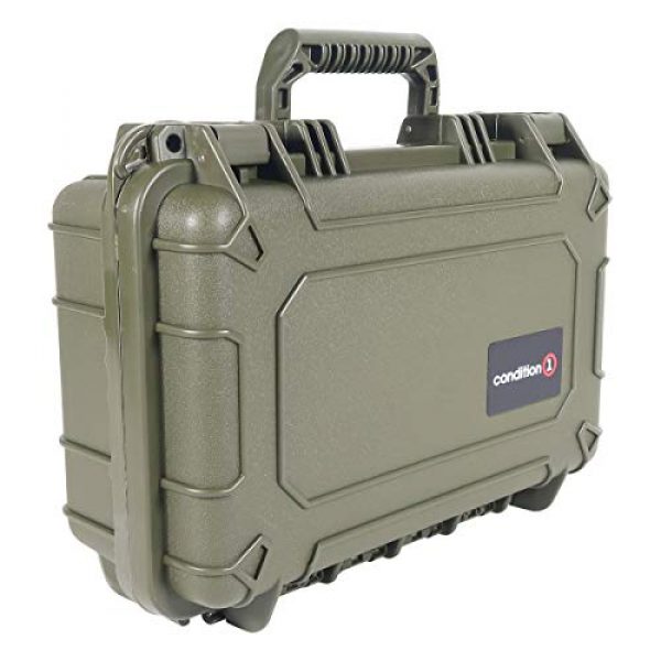 Condition 1 Pistol Case 2 Condition 1 13" Waterproof Protective Hard Case with Foam, Green - 13" x 9" x 5" #232 Watertight IP67 Dust Proof and Shock Proof TSA Approved Portable Carrier