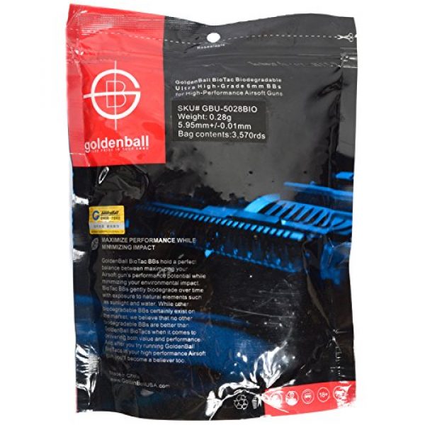 GoldenBall Airsoft BB 1 GoldenBall 0.28g Biodegradable Series Professional Sport Airsoft 6mm JDM Spec Japanese Domestic Market Grade Performance BBS - White - 3575rd Bag