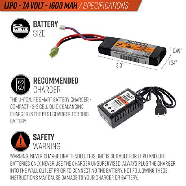 Valken  3 Valken Airsoft Battery - Li-Po 7.4v 1600mAh 30c Mini Brick Style