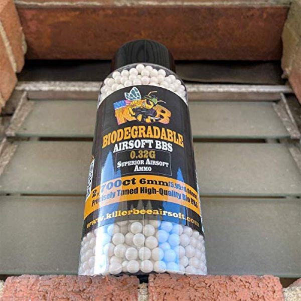 Killer Bee Airsoft Airsoft BB 3 Biodegradable Airsoft BBS 0.32g 6mm BBS 2,700 Ct Bottle. Perfect 6mm Bio BBS for Airsoft. Superior 6mm bio BBS for Airsoft Guns. Best for Airsoft Sniper, HPA, or high-end Build AEGs.