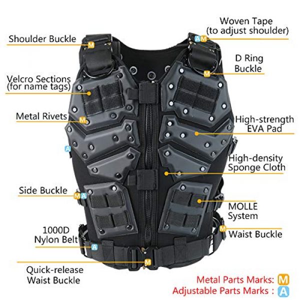 Action Union Airsoft Tactical Vest 3 Action Union Tactical Vest for Men Adults Adjustable Airsoft Paintball Vest Combat Vest Tactical Molle Vest CS Shooting Wargame Outdoor Training