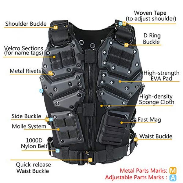 iactionunion Airsoft Tactical Vest 3 Upgrade Tactical Vest for Men with 2pcs 5.56 Fast Mag Pouch Adjustable Airsoft Paintball Vest Combat Vest Tactical Molle Vest CS Shooting Wargame Outdoor Training