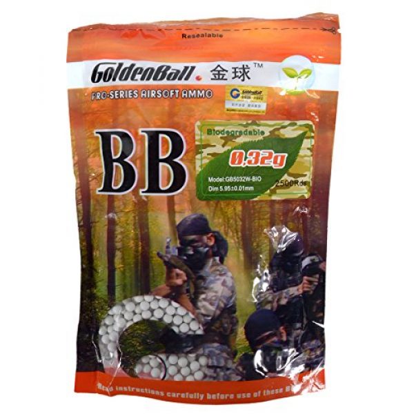 GoldenBall Airsoft BB 1 GoldenBall 0. 32g Biodegradable BioTac Seamless Airsoft BBS 3100rd Bag