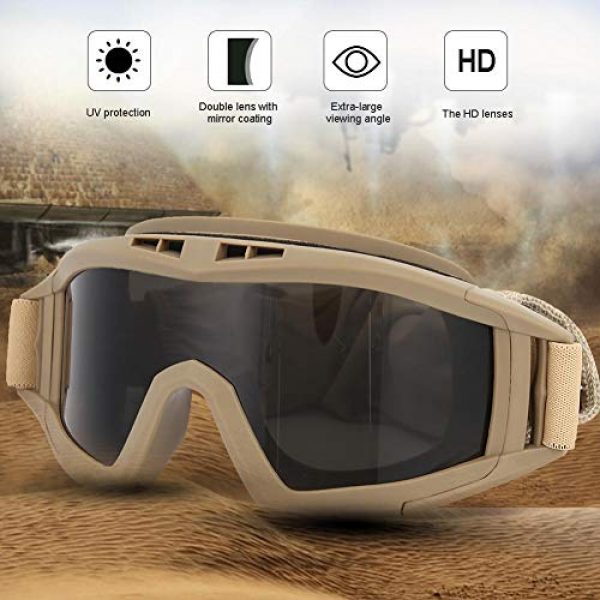 Bnineteenteam  5 Tactical Goggles, Paintball Eye Protection Glasses Anti-Dust Anti-Fog Safety Goggles for Riding Hunting Paintball Motorcycle
