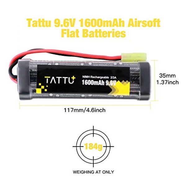 TATTU+  5 TATTU 9.6V 1600mAh NiMH Flat Battery Pack with Mini Tamiya Connector, NiMH Airsocft Battery for YMA MP5 RIS AEG,HK G36C, AK-47 and so on