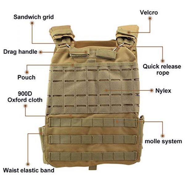 ActionUnion Airsoft Tactical Vest 3 ActionUnion Tactical Vest Molle CS Field Vests Outdoor Adjustable Lightweight Breathable Airsoft Paintball Hunting Shooting Adults 900D Oxford
