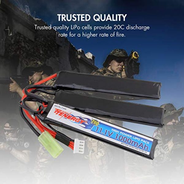 Tenergy  3 Tenergy Airsoft Battery 11.1V 1000mAh 20C High Discharge Rate LiPo Battery Pack Split Type Crane Stock Battery Pack with Mini Tamiya Connector + 1-4 Cells LiPo/Life Balance Charger for Airsoft Guns
