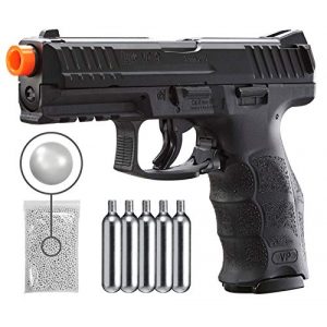 Umarex Airsoft Pistol 1 Umarex H&K VP9 Co2 - BLK Airsoft Pistol with Included 5x12 Gram CO2 Tanks and Wearable4U Pack of 1000 6mm 0.20g BBS Bundle