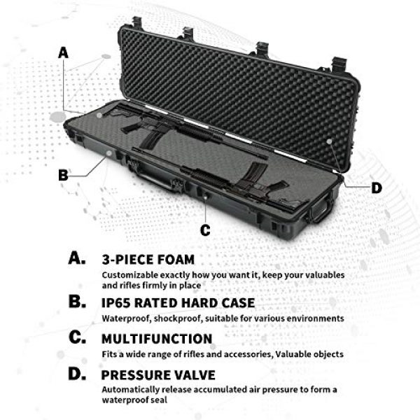 Lauraland Airsoft Gun Case 3 Lauraland Carrying Rifle Case, 44/48/53 Inch All Weather Water-Proof Safety Hard Gun Case with Foam with Wheels and Cuttable Foam