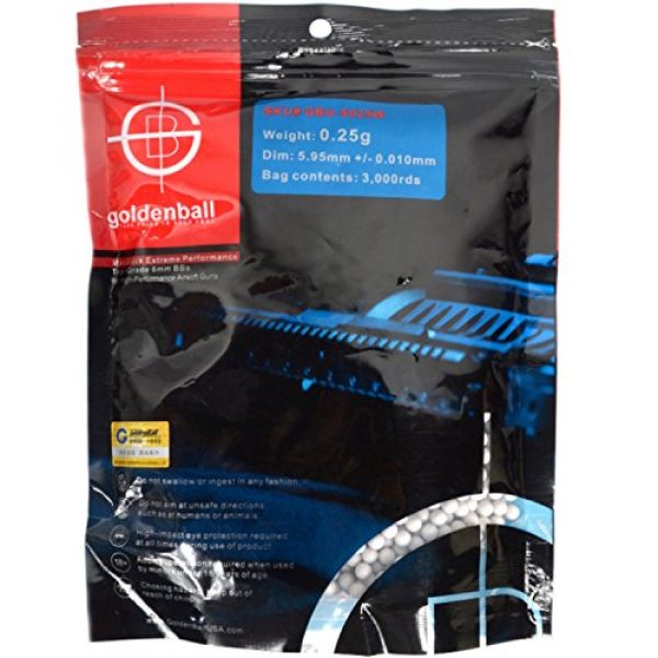 GoldenBall Airsoft BB 1 GoldenBall 0.25g MaxSlick Series Professional Sport Airsoft 6mm JDM Spec Japanese Domestic Market Grade Performance BBS - White - 3000rd Bag