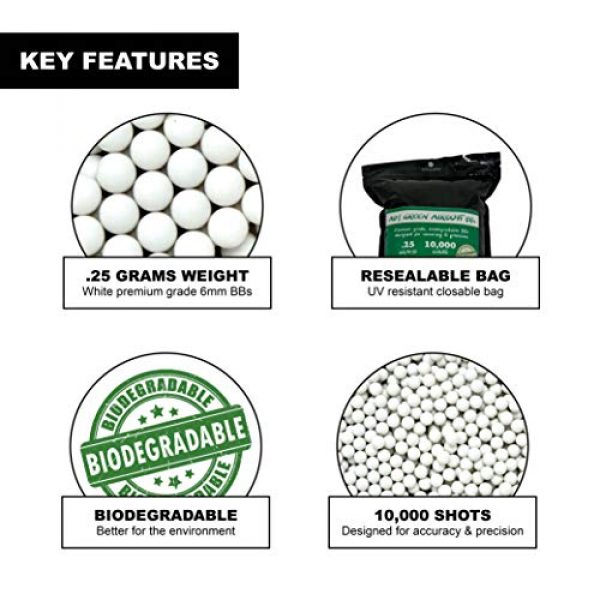 Aim Green Airsoft BB 2 Aim Green: Biodegradable Airsoft BBS .25g - Pellets - 6mm 10,000 Rounds - Smooth Finish BBS