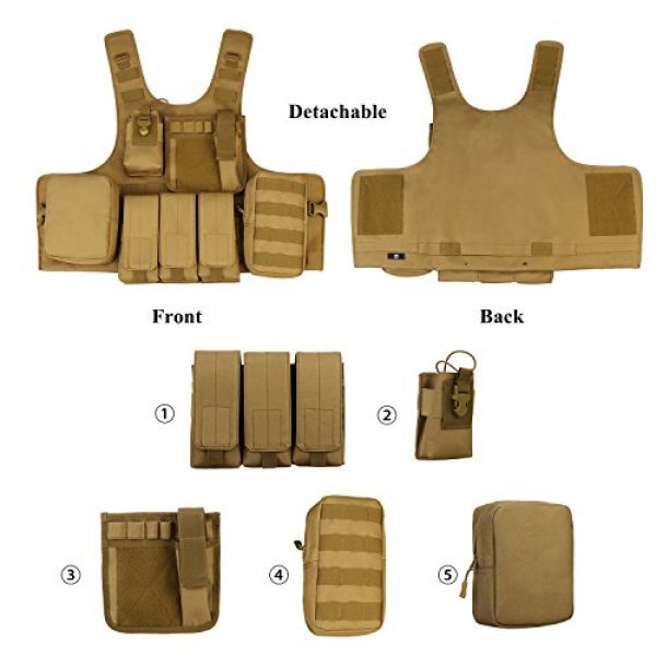ArcEnCiel Airsoft Tactical Vest 7 ArcEnCiel Tactical Molle Vest, Coyote Brown