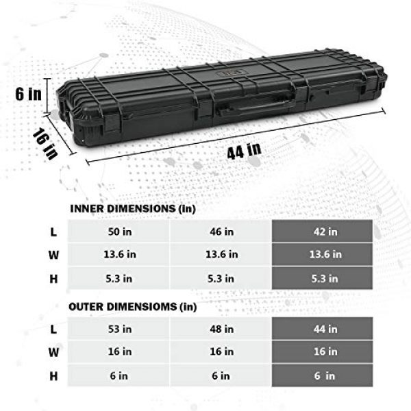 Lauraland Airsoft Gun Case 7 Lauraland Carrying Rifle Case, 44/48/53 Inch All Weather Water-Proof Safety Hard Gun Case with Foam with Wheels and Cuttable Foam