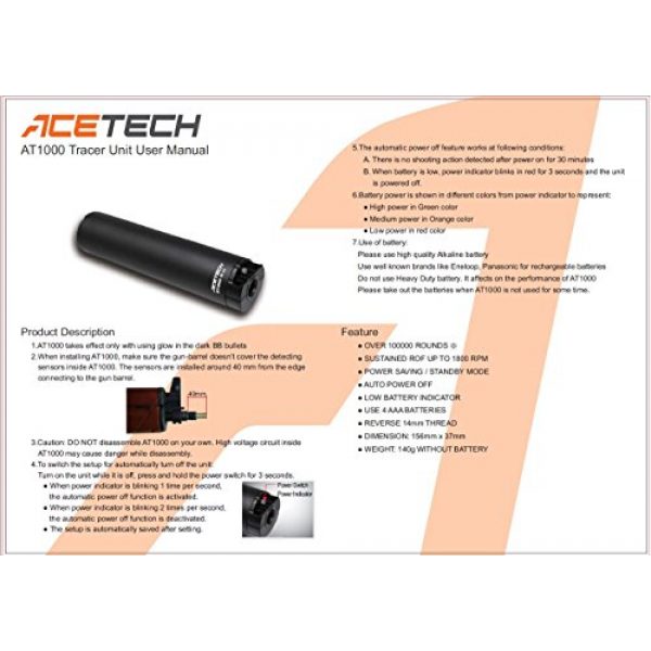 ACETECH  6 ACETECH Airsoft Gun 14mm AT1000 Tactical Tracer Unit Glow in Dark