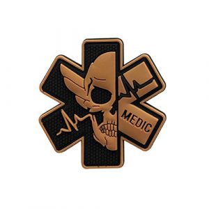 Zhikang68 Airsoft Patch 1 Medic Patch 3D PVC Rubber Paramedic Medical EMS EMT MED First Aid Morale Tactical Morale Skull Military Hook Fasteners Badge (Black Yellow)