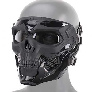 Dumcuw  1 Dumcuw Halloween Skeleton Airsoft Mask, Cool Skull Half Face Camouflage Army Equipment Mask Helmet with Sponge Pad and Headband Rope,Suitable for Game Party Sports Hunting,Cs War Play.