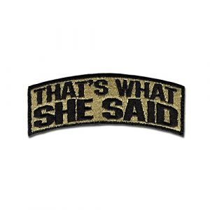BASTION Airsoft Morale Patch 1 BASTION Morale Patches (That's What She Said, Colors) | 3D Embroidered Patches with Hook & Loop Fastener Backing | Well-Made Clean Stitching, Military Patches for Tactical Bag, Hats & Vest (Tan)
