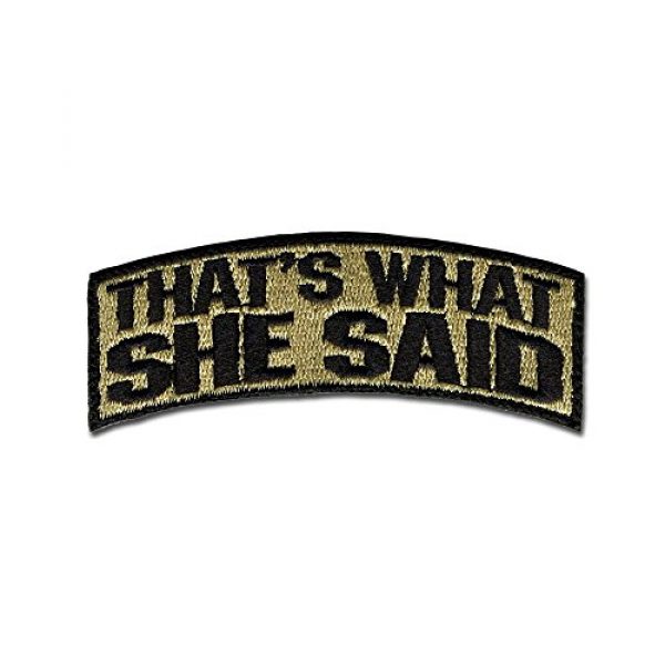 BASTION Airsoft Morale Patch 1 BASTION Morale Patches (That's What She Said, Colors) | 3D Embroidered Patches with Hook & Loop Fastener Backing | Well-Made Clean Stitching, Military Patches for Tactical Bag, Hats & Vest (Tan)
