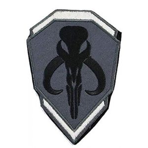 Antrix Airsoft Patch 1 Star War Mandalorian Bantha Skull Bounty The Hunter Boba Fett Jango Fett Mercenary Shield Patch Hook & Loop Tactical Patch Set for Backpacks Caps Hats Vests Jersey Jeans Jacket Pants - Gray