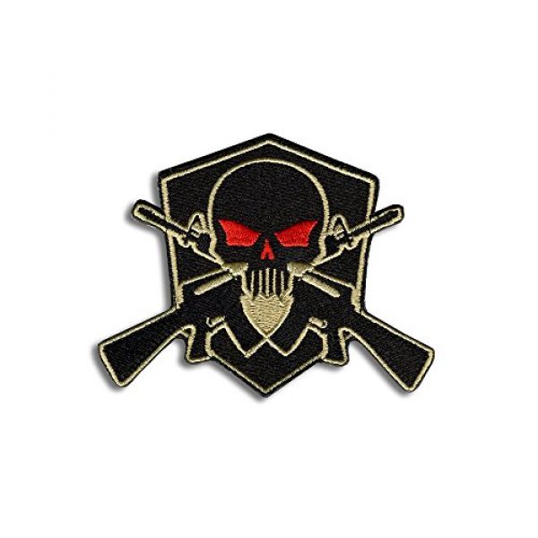 BASTION Airsoft Morale Patch 1 BASTION Morale Patches (Skull Shield, Tan) | 3D Embroidered Patches with Hook & Loop Fastener Backing | Well-Made Clean Stitching | Military Patches Ideal for Tactical Bag, Hats & Vest