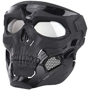CHEEKON 1 CHEEKON Skull Airsoft Mask, Full Face Protective Mask Paintball CS Hockey Halloween Masquerade Cosplay Eye Protection Skeleton Mask for Outdoor Activity Party Movie Props,Black (Black)