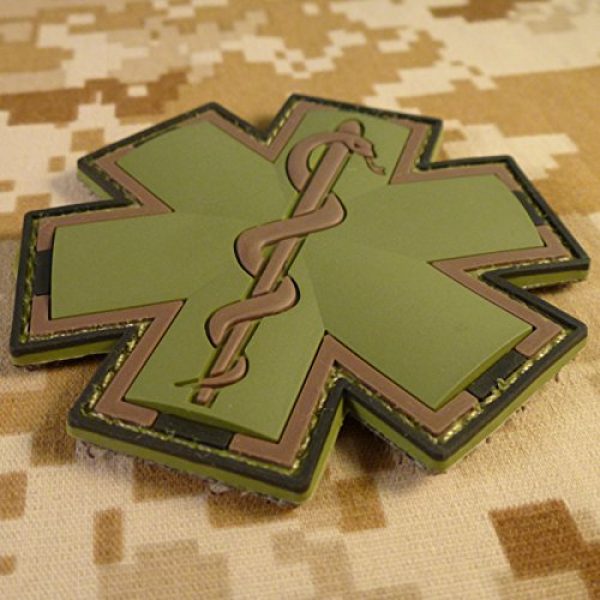 LEGEEON Airsoft Morale Patch 2 LEGEEON Olive Drab Multicam OD EMS EMT Medic Paramedic Star of Life Morale PVC Hook&Loop Patch