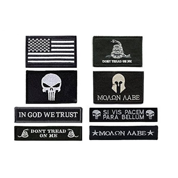 Antrix Airsoft Patch 1 Antrix 8 Pack Great Value Black Military Tactical Morale Patch US Flag Punisher Molon Labe Dont Tread On Me in God We Trust Patches Set
