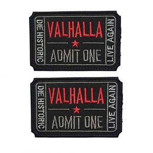 Homeigo Airsoft Patch 1 Homiego Ticket to Valhalla Admit One Die Historic Live Again Tactical Morale Badge Hook & Loop Patch (Black)
