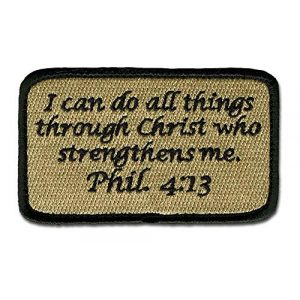 BASTION Airsoft Morale Patch 1 BASTION Morale Patches (Phil. 4:13, Tan) | 3D Embroidered Patches with Hook & Loop Fastener Backing | Well-Made Clean Stitching | Christian Patches Ideal for Tactical Bag, Hats & Vest