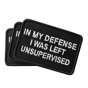 Ebateck Airsoft Morale Patch 1 2 Pack in My Defense I was Left Unsupervised Patch - Embroidered Morale Patches Tactical Funny for Hat, Backpack, Jackets (Applique Fastener Hook & Loop)
