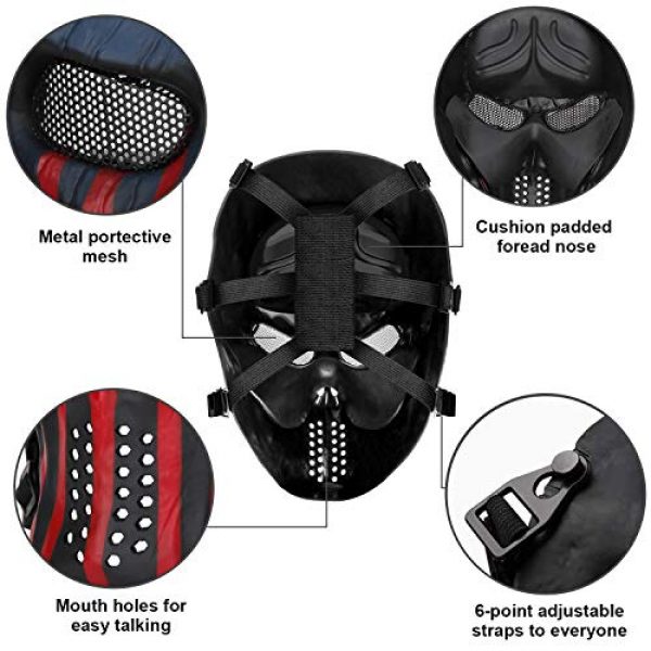 BeyongGear 5 BeyongGear Airsoft Mask, BB Tactical Cs War Game Outdoor Cosplay Halloween Skull Skeleton Full Face Anti Fog Eye Kids with Metal Mesh Protection