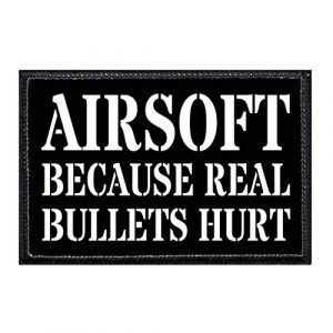 P PULLPATCH Airsoft Patch 1 Airsoft - Because Real Bullets Hurt Morale Patch | Hook and Loop Attach for Hats, Jeans, Vest, Coat | 2x3 in | by Pull Patch