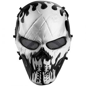 Audoc 1 Airsoft Mask Full Face, Tactical Skull Mask with Metal Mesh Eye Protection, Paintball Mask for BB Cs War Game, Cosplay, Masquerade Party