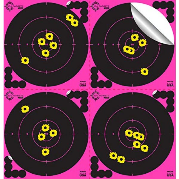 CHLTargets.com 1 Reactive Target, Adhesive Target, 6" Four Pink Bulls Eye Target - Pack Biggest Reactive/Splatter Effect Providing Visual Feedback & Easy Hit Identification, 13" H x 12.5" W