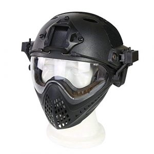Wildoor 1 Airsoft Helmet Tactical Fast PJ Type with Removable Full Face Mask Goggles for Hunting Shooting CS Game Wargame Military Black
